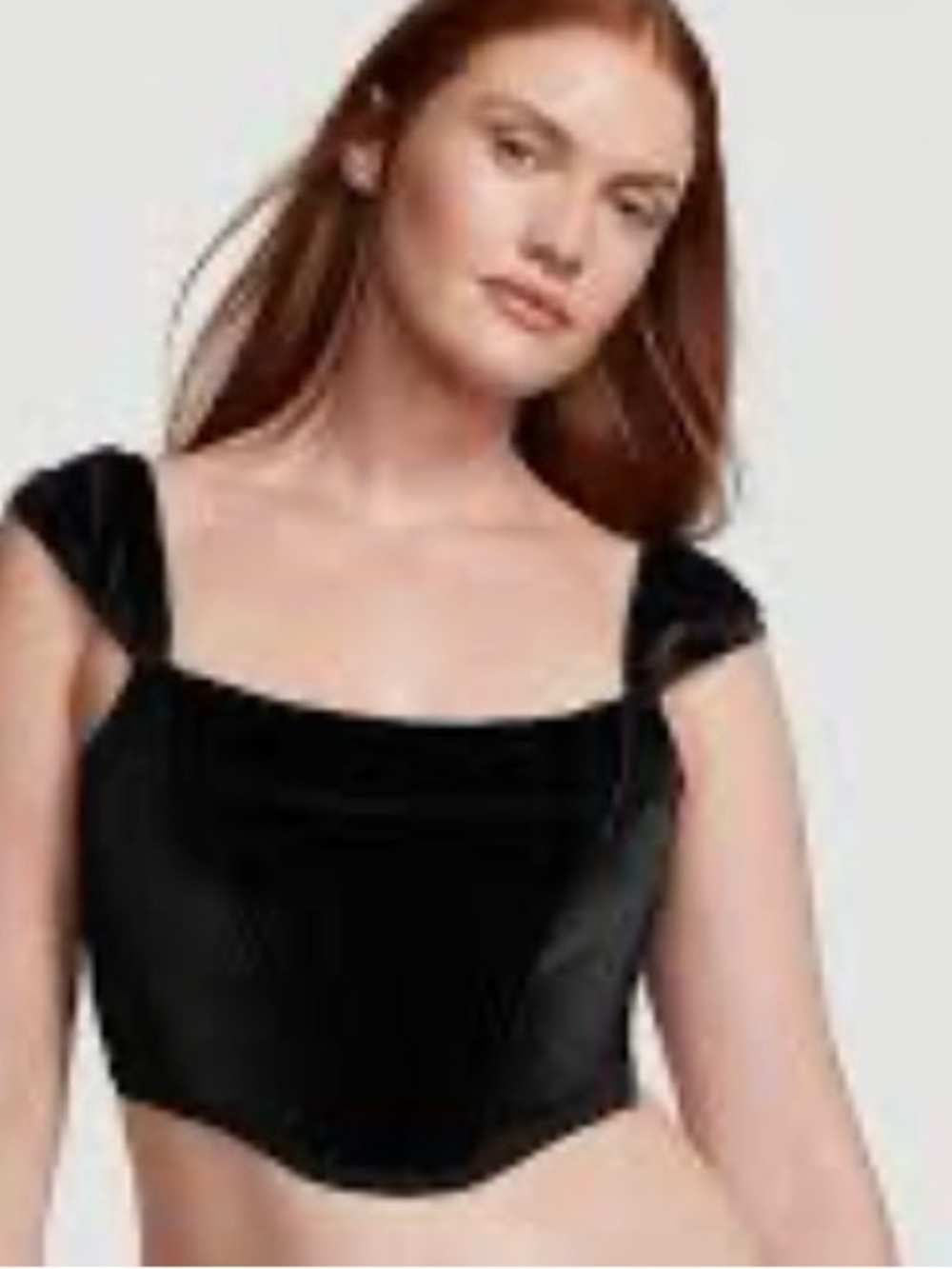 Victoria's Secret Dream Angels black velvet corset top cap sleeves mesh on side